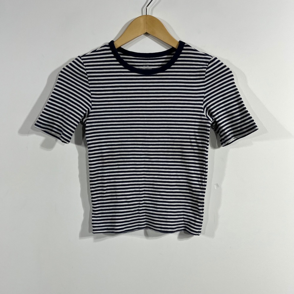 Aerie Y2K Fisherman Granol Striped Ribbed Short Sleeve Ringer T-Shirt Size XS